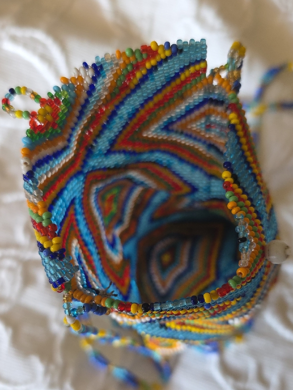 Handcrafted Multicolor Seed Bead Crossbody Bag with Fringe - Picture 3 of 6